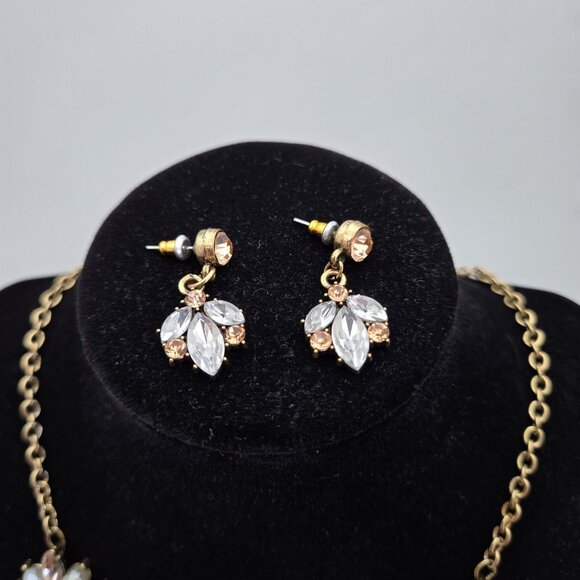 Vintage Crystal Rose White Statement Necklace Set Glam Wedding‎ Prom Drag Queen - Picture 3 of 6